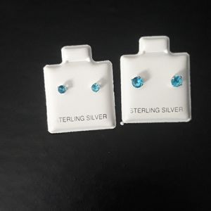 Blue zircon cz earrings 3-4mm